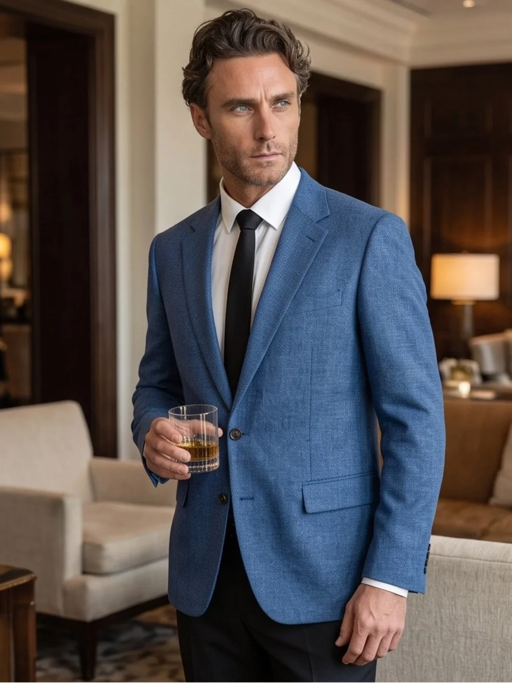 Men's Tailored Blue Textured Sport Coat